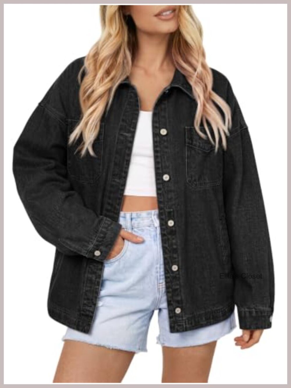 Women's Oversized Button Down Denim Jacket Shacket Cotton